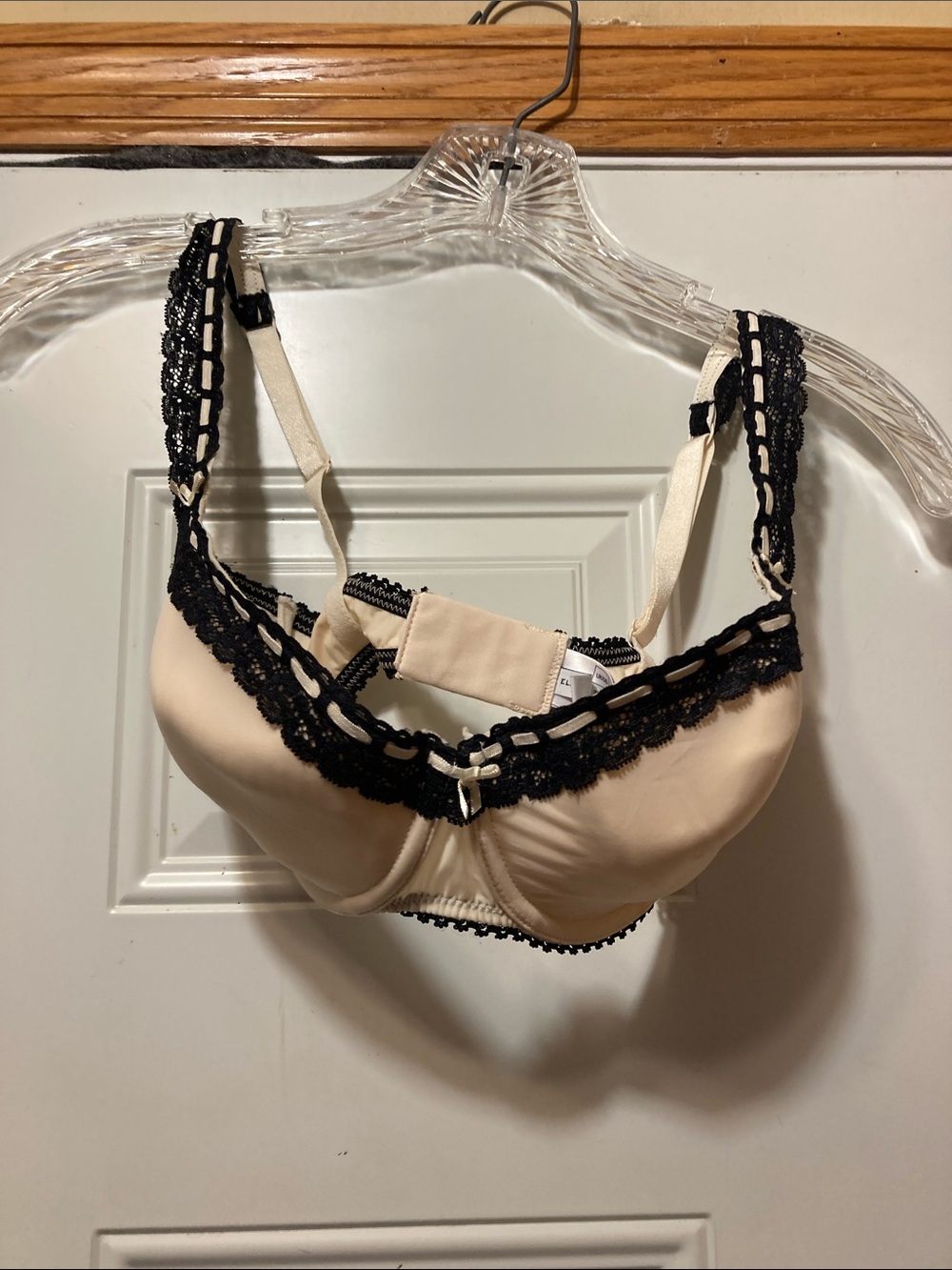 Beige and Black Lace Trim Bra 32DD